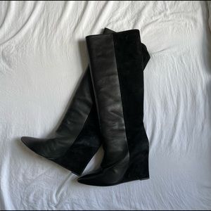 All Saints Black leather & suede wedge tall boots - Sz 40
